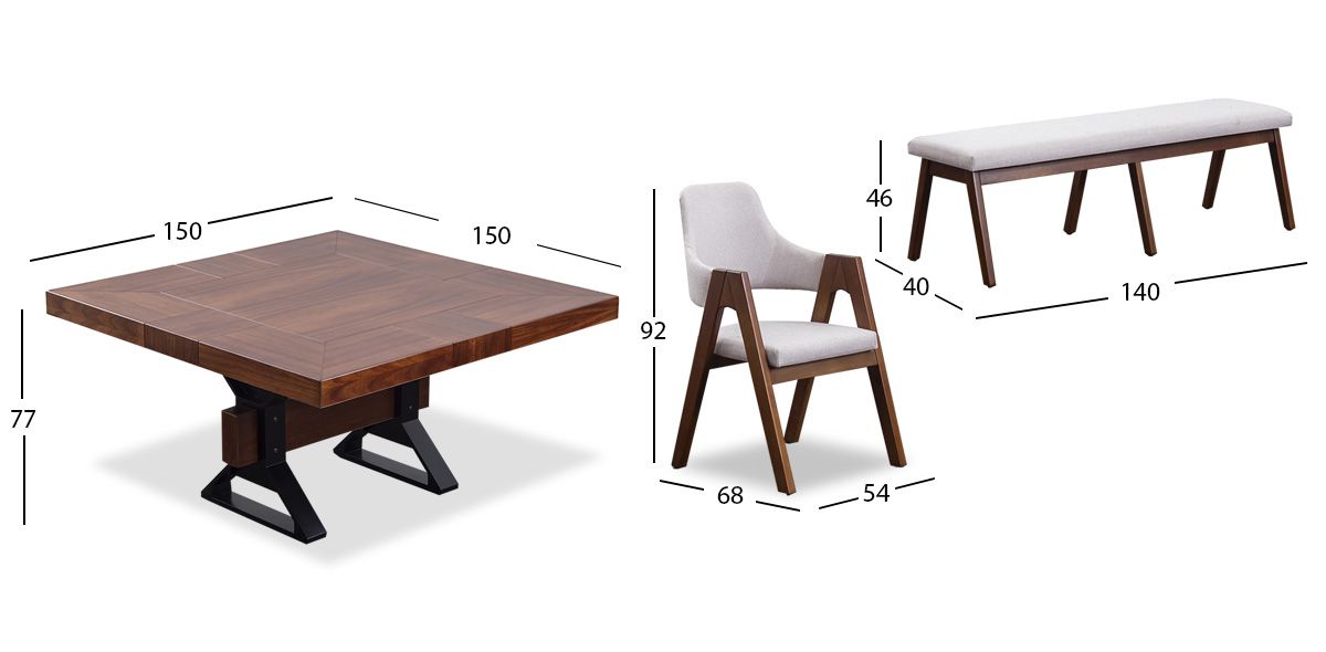 Comedor Cuadrado 150 Cm Estocolmo Con Sillas Y Banca Beige 6 Piezas