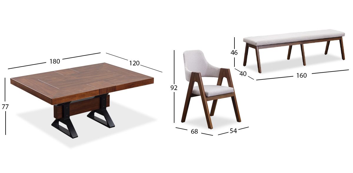 Comedor Rectangular 180 Cm Estocolmo Con Sillas Y Banca Beige 6 Piezas