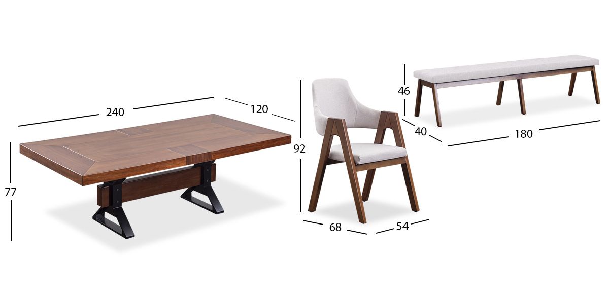 Comedor Rectangular 240 Cm Estocolmo Con Sillas Y Banca Beige 6 Piezas