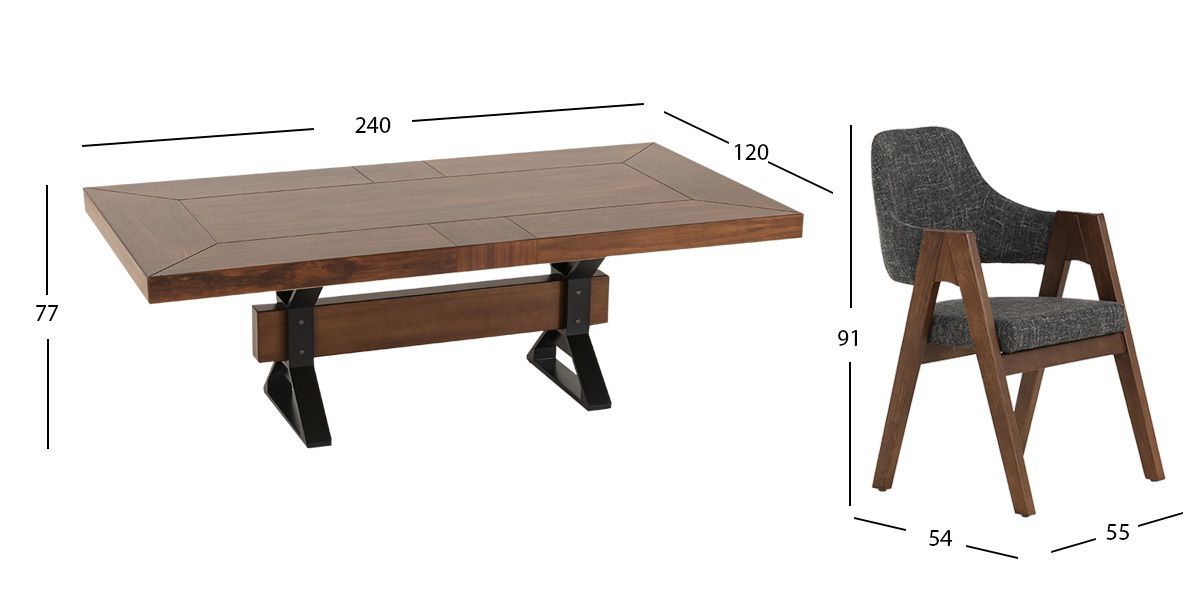 Comedor Rectangular 240 Cm Estocolmo Sillas Letonia Negro 7 Piezas