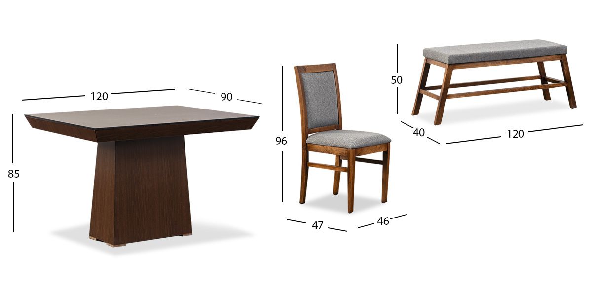 Comedor De 120 Cm Montreal Con Sillas Y Banca Gris 5 Piezas