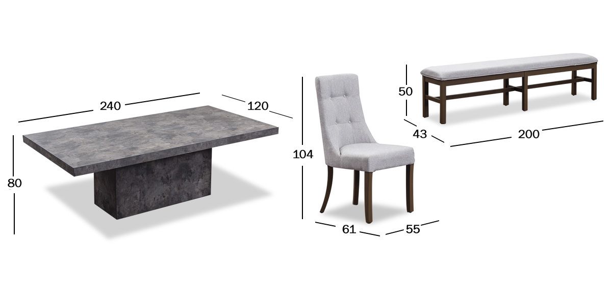 Comedor Rectangular 240 X 120 cm Stone Gris 6 Piezas