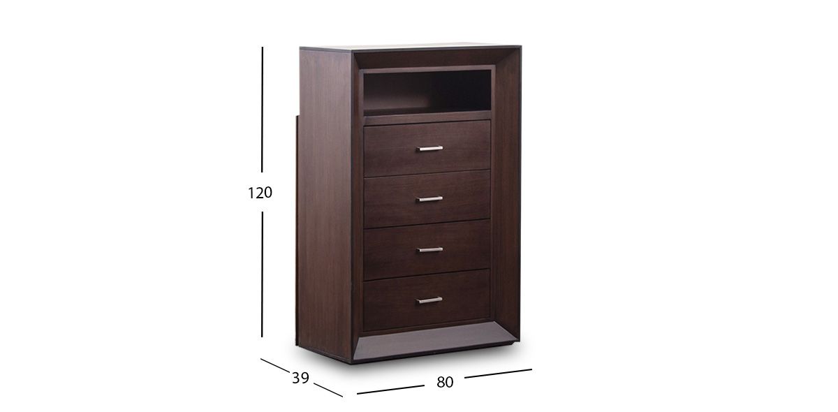 Cómoda Vertical 4 Cajónes Y 1 Entrepaño Romina Café Nogal