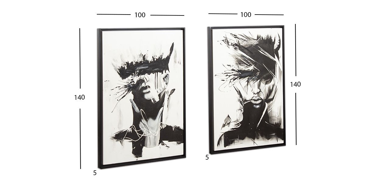 Juego De Cuadros Oleo Decorativos Face Black 2 Pzs