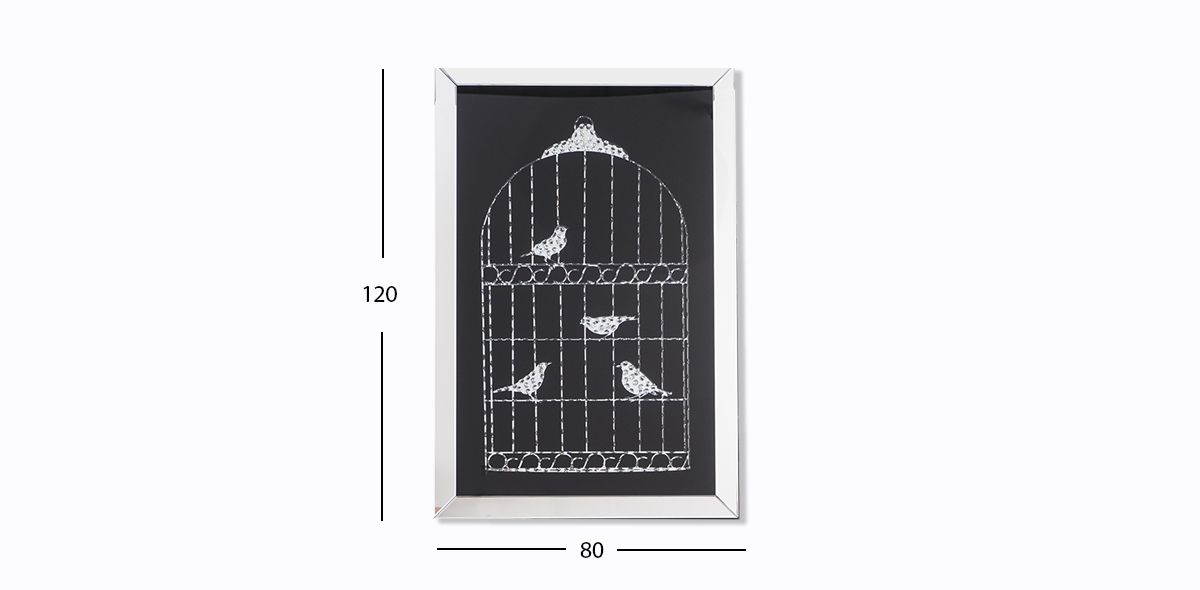 Cuadro Figura Jaula Pájaros Cristal