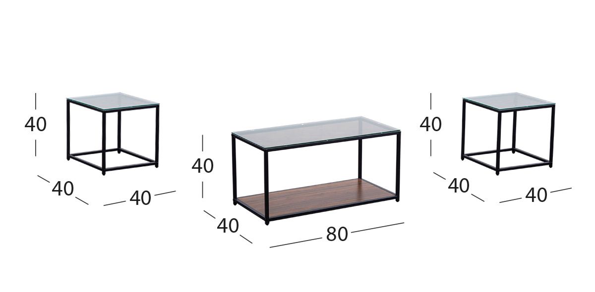 Juego De Mesas Rectangular Cristal Curio Negro 3 Piezas