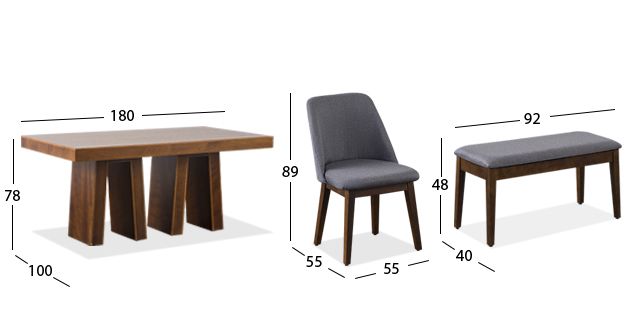 Comedor Odette 180 Cm Con Sillas Y Banca Olaf PL Gris 6 Piezas