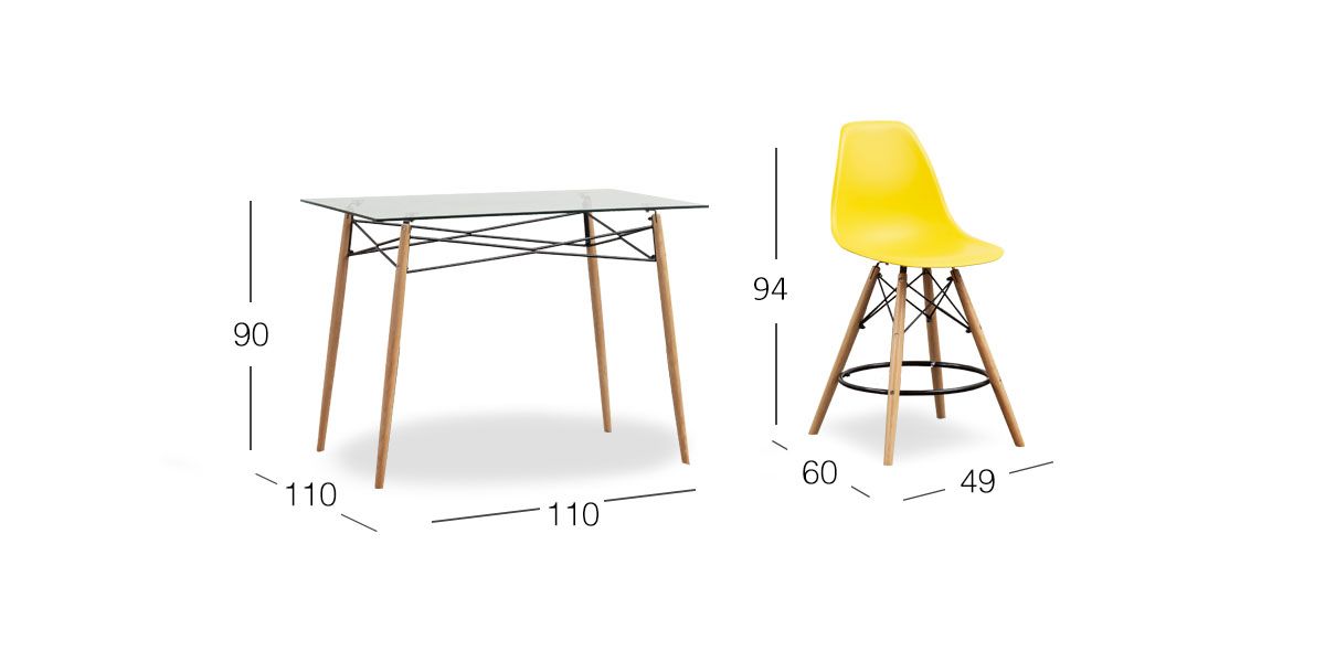 Comedor Bar Rectangular Atlas Con Bancos Amarillo 5 Piezas