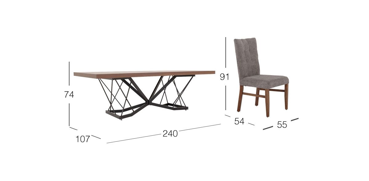 Comedor Rectangular 240 Cm Piastri Con Sillas Versalles Gris 7 Piezas