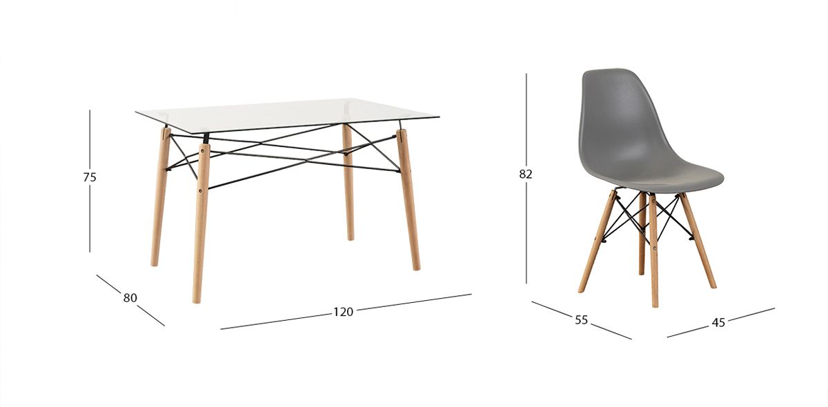 Comedor Rectangular Atlas Con Sillas Gris 5 Piezas