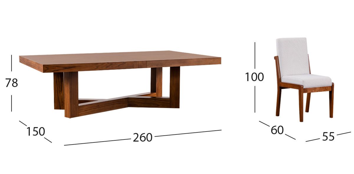 Comedor Rectangular 260 Cm Creta Blanco Winter 7 Piezas