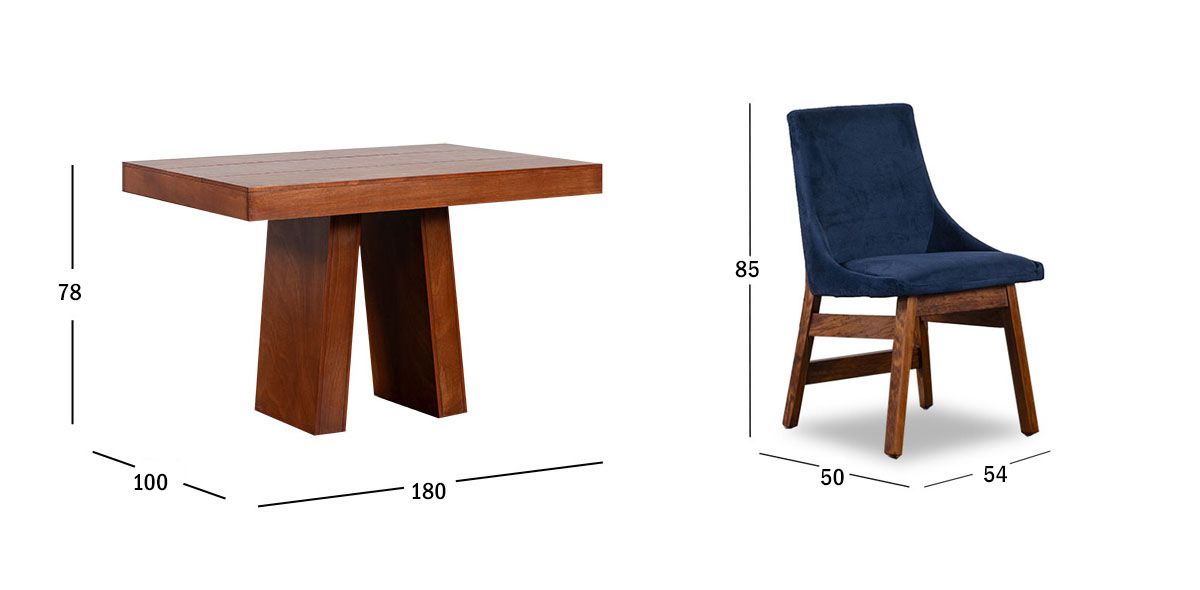 Comedor 120 Cm Odette Con Sillas Azul Marino 5 Piezas