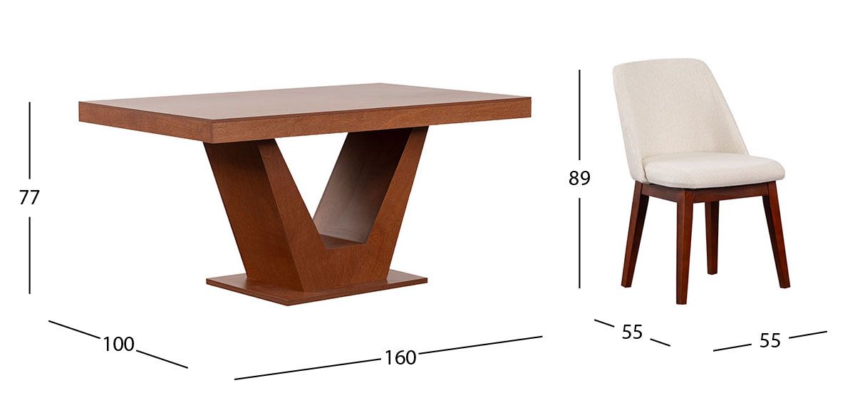 Comedor Volta Nogal Con Sillas Olaf Beige 7 Piezas