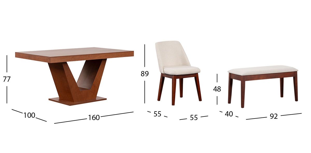 Comedor Volta Nogal Con Sillas Olaf Beige 5 Piezas