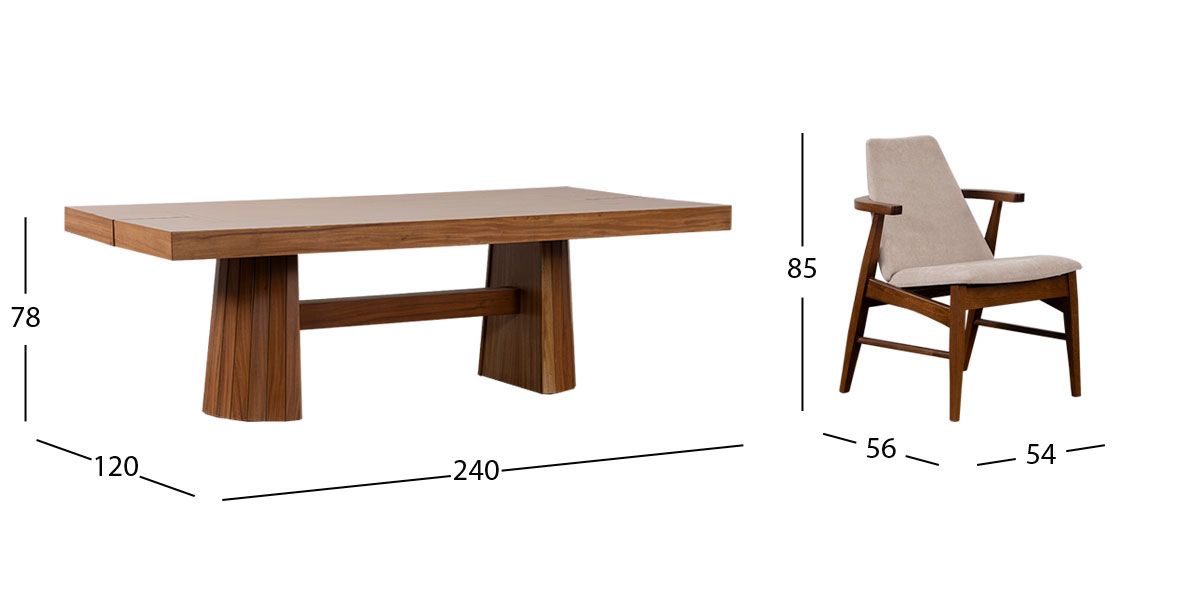 Comedor Rectangular 240 Cm Lynnea Con Sillas Cordel Beige 7 Piezas