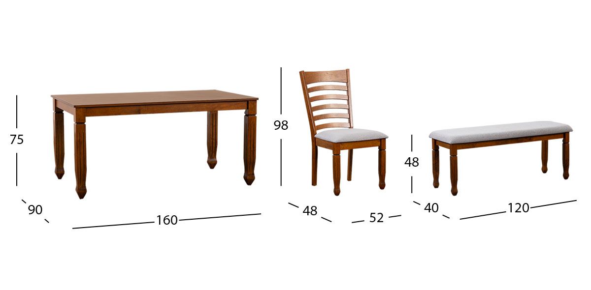 Comedor Rectangular 160 Cm Borja Café 6 Piezas