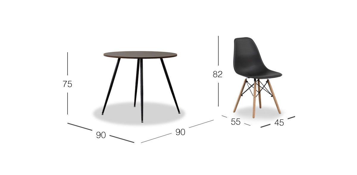 Comedor Redondo Marla Con Sillas Atlas Negro 3 Piezas