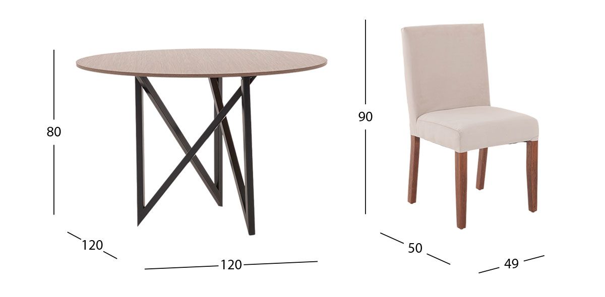 Comedor Redondo Nápoles Parota Con Sillas Alessia Beige 5 Piezas