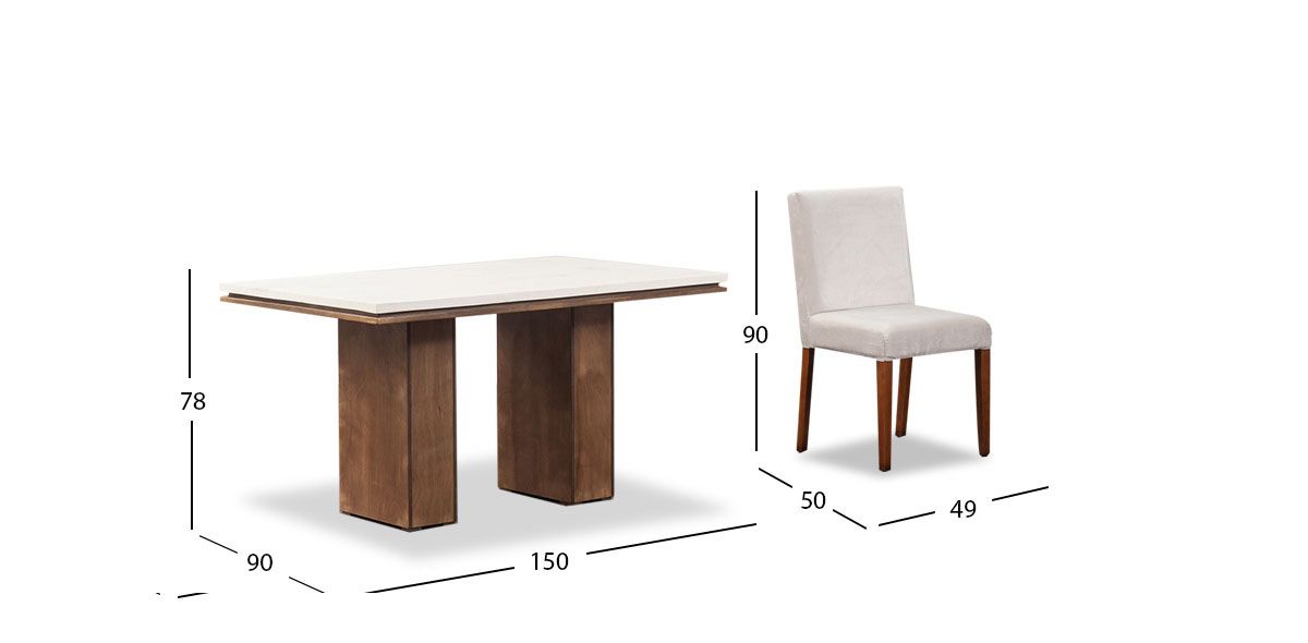 Comedor Rectangular De Mármol 150 Cm Alessia Beige 7 Piezas
