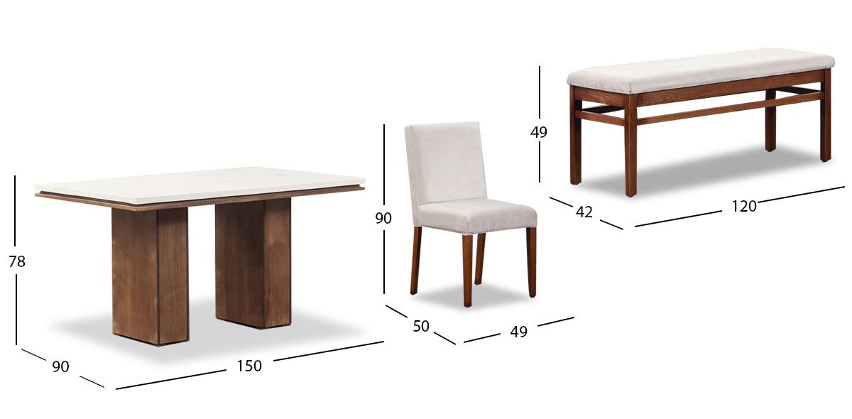 Comedor Rectangular De Mármol 150 Cm Alessia Beige 6 Piezas