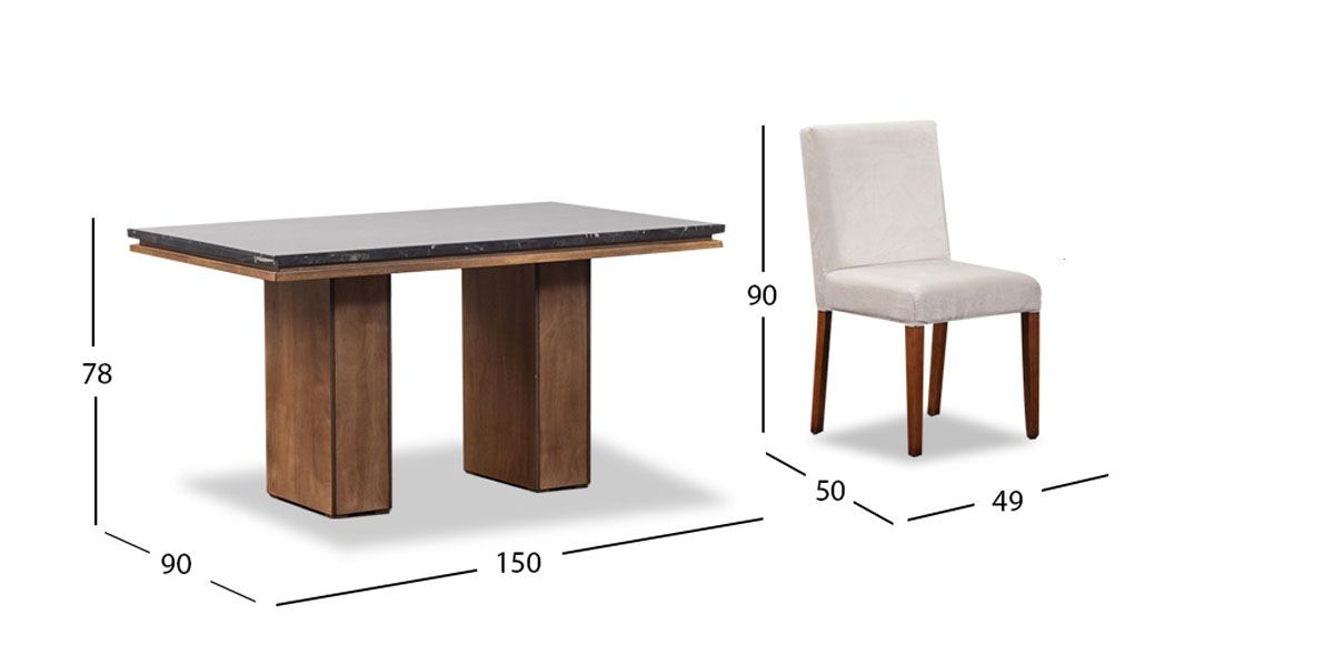 Comedor Rectangular De Mármol 150 Cm Alessia Negro/Beige 7 Piezas