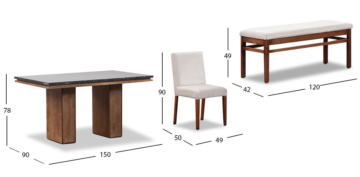Comedor Rectangular De Mármol 150 Cm Alessia Negro/Beige 6 Piezas
