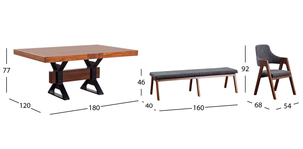 Comedor Rectangular 180 Cm Estocolmo Con Sillas Y Banca Gris 6 Piezas