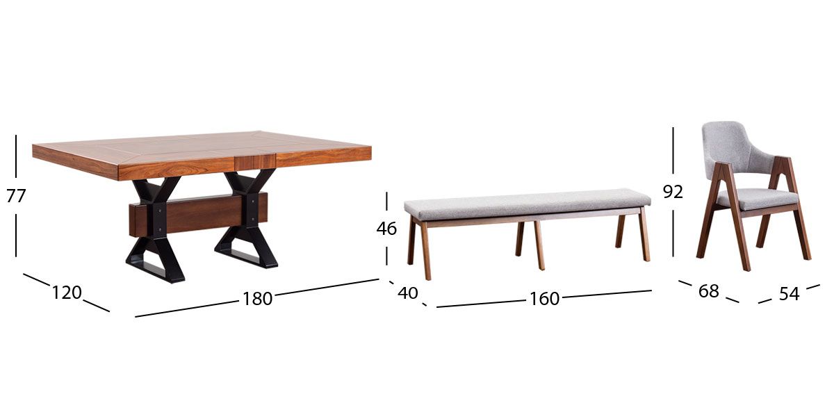 Comedor Rectangular 180 X 120 Cm Estocolmo Con Sillas y Banca Plata 6 Piezas