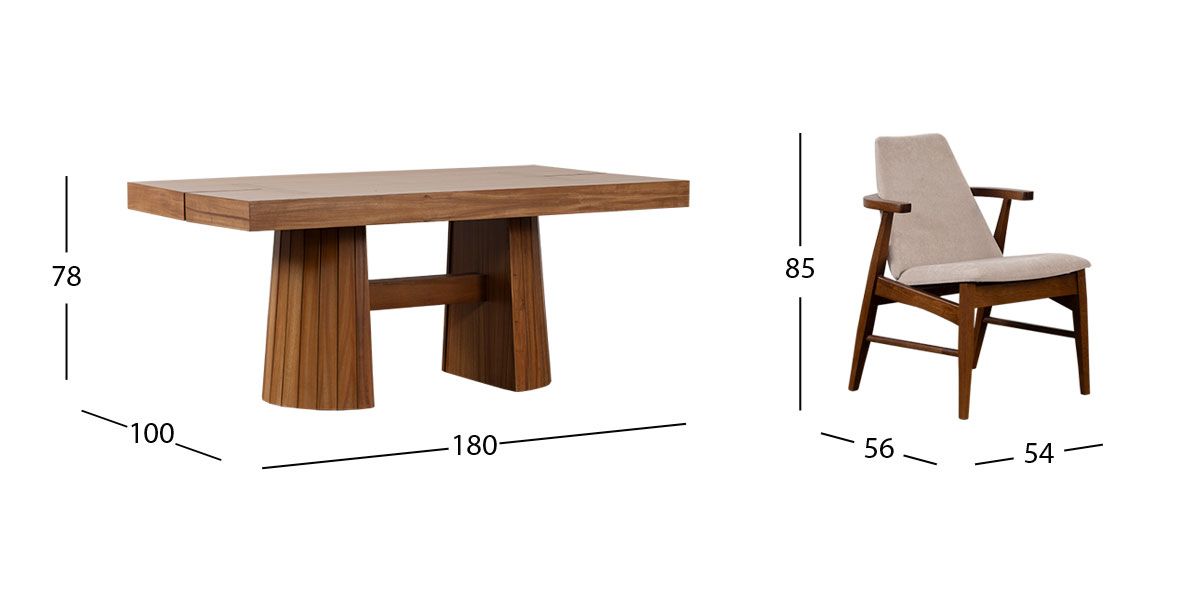 Comedor Rectangular 180 Cm Lynnea Con Sillas Cordel Beige 7 Piezas