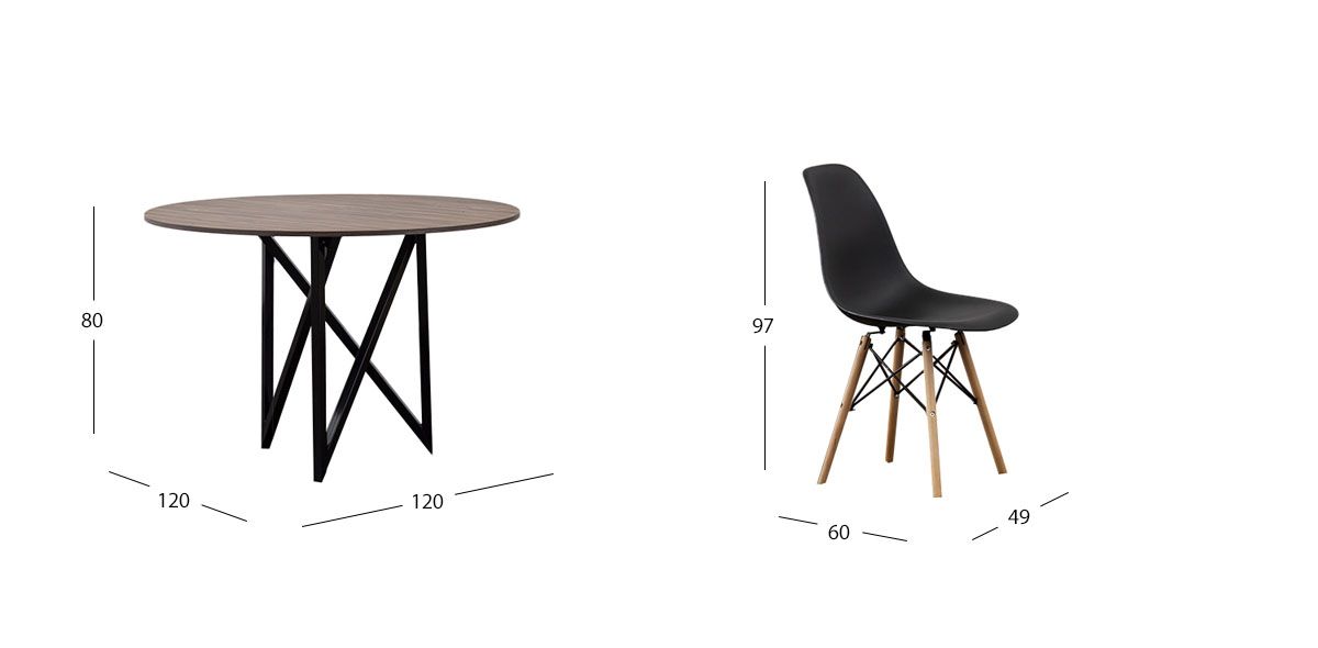 Comedor Redondo Nápoles Parota con Sillas Atlas Negro 5 Piezas