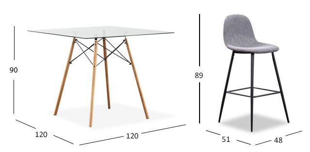 Comedor Bar Cuadrado Atlas Con Bancos Arlo Gris 5 Piezas