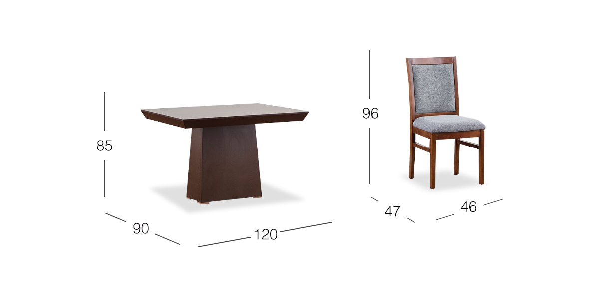 Comedor De 120 CM Montreal Gris 7 Piezas