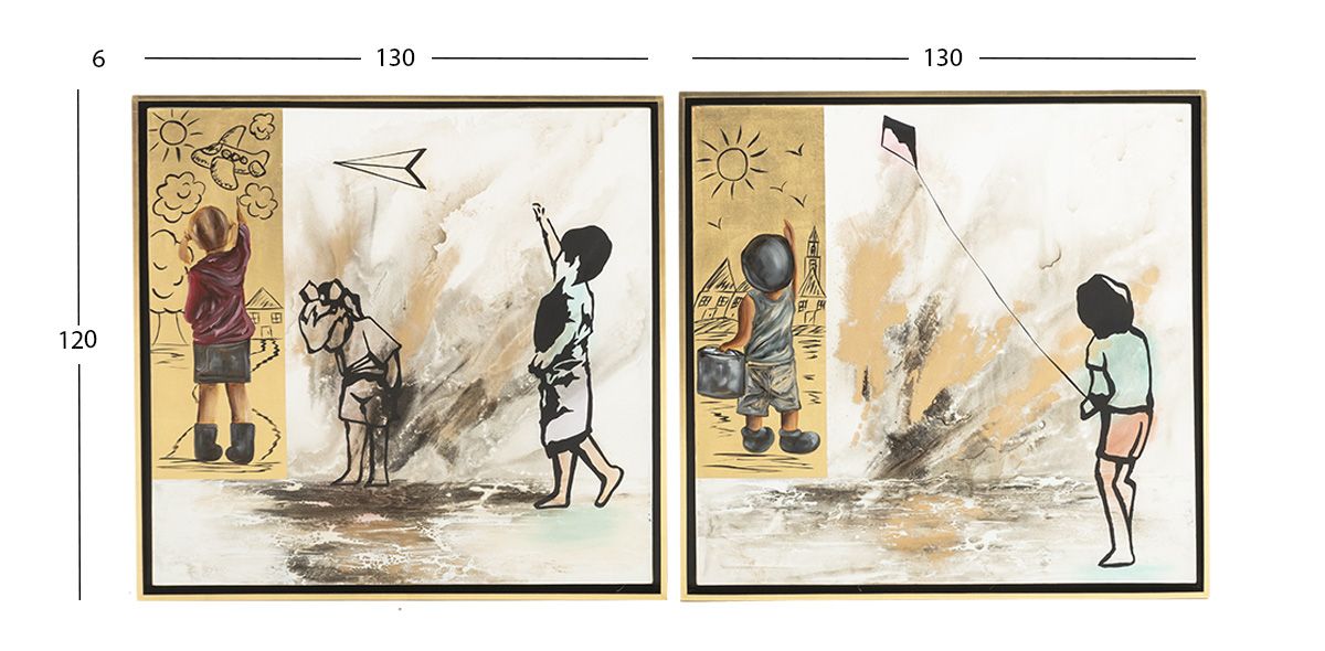 Cuadro Decorativo Al Oleo Children CL Dorado 2 Piezas