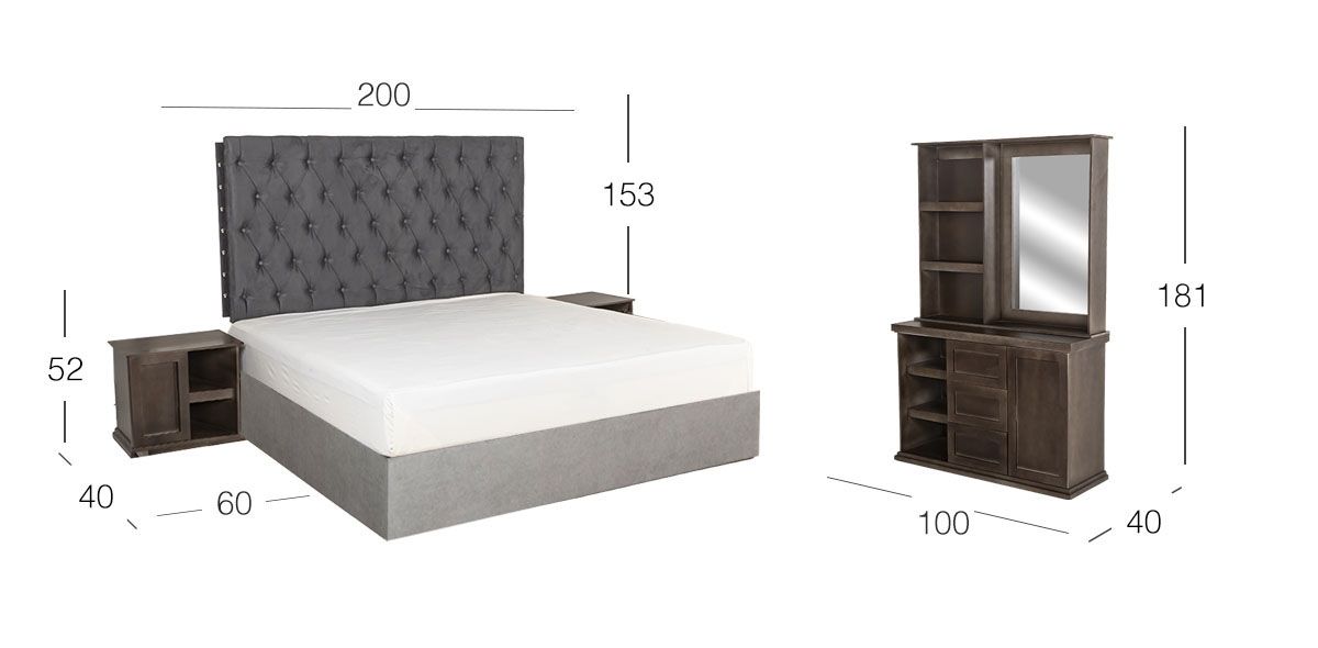 Recámara King Size Isabella Gris 4 Piezas