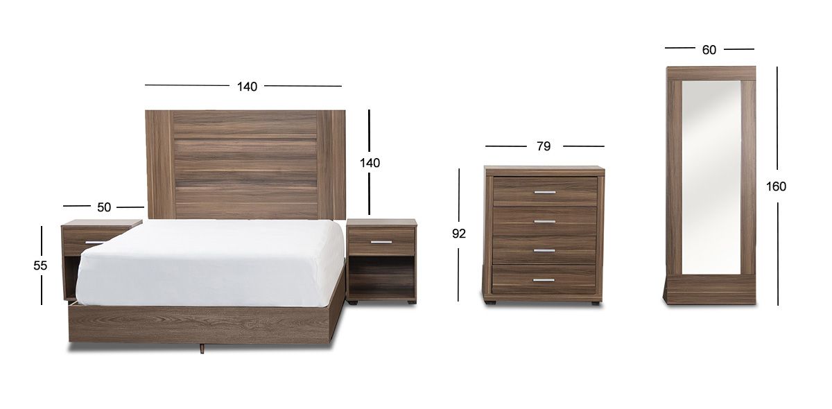 Recámara Matrimonial Rosetta Café 5 Piezas