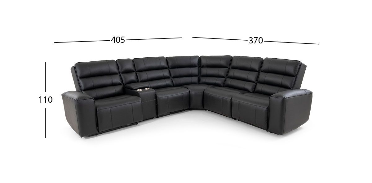 Sala Modular Piel Con Reclinables Eléctricos Y Consola Forli Negro