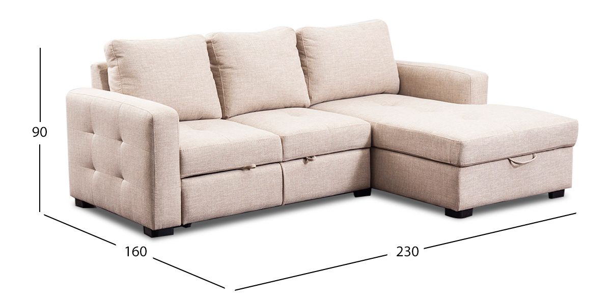 Sala Modular Derecha Con Baúl Y Cama Alta Olivia II Beige 