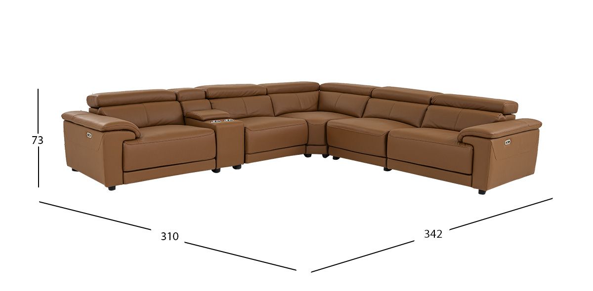 Sala Modular De Piel Con Reclinables Eléctricos Y Consola Montier Café