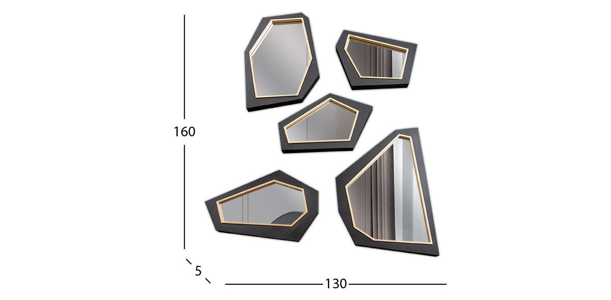 Juego De Espejos Maria Negro 5 Piezas