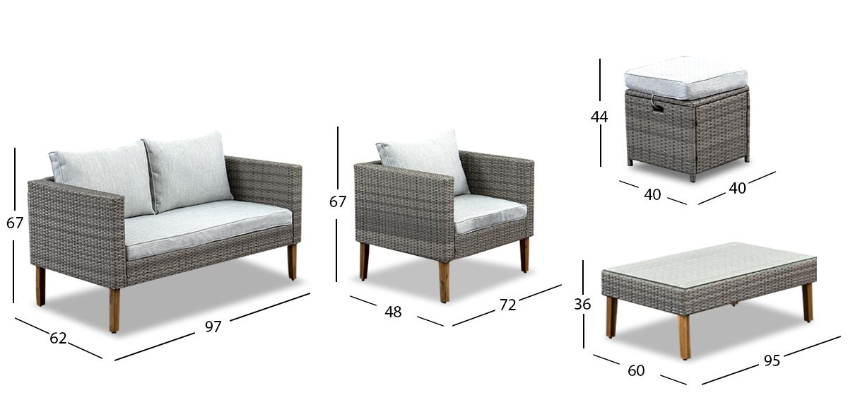 Set De Jardín Rectangular Juno Gris 6 Piezas