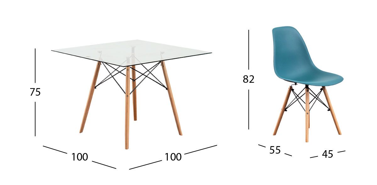 Comedor Cuadrado Atlas Con Sillas Azul 5 Piezas