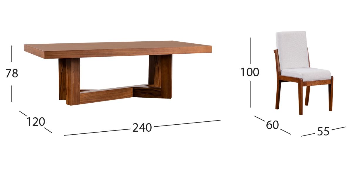 Comedor Rectangular 240 Cm Creta Blanco Winter 9 Piezas