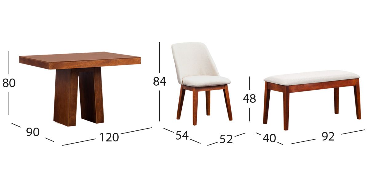 Comedor Odette 120 Cm Con Sillas Y Banca Olaf PL Arena 6 Piezas