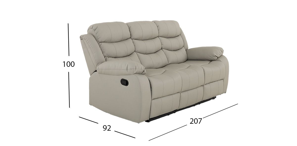 Sofá De 3 Plazas Piel Con Reclinable Caserta Gris