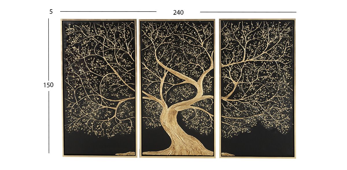 Cuadro Tríptico Decorativo Dubái Dorado