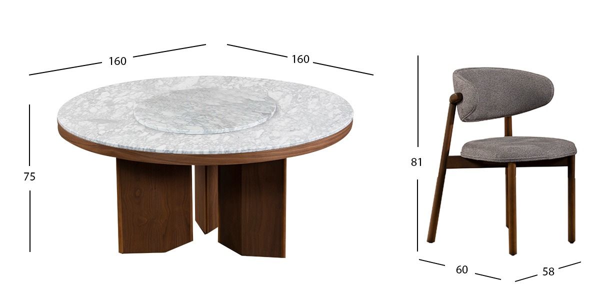 Comedor Redondo De Mármol 160 Cm Rivet CL Con Sillas Malbec Gris