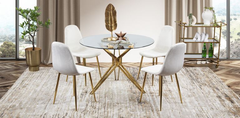 Mesa redonda de cocina de vidrio y sillas para 4, moderna mesa de comedor  de cristal de 5 piezas con 4 sillas para el hogar, cocina, comedor