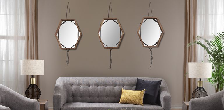 DekoArte - Espejos Decorativos Modernos De Pared, Espejos Sofisticados  Grandes Tríptico Color Plata, 3 Piezas 60x60cm